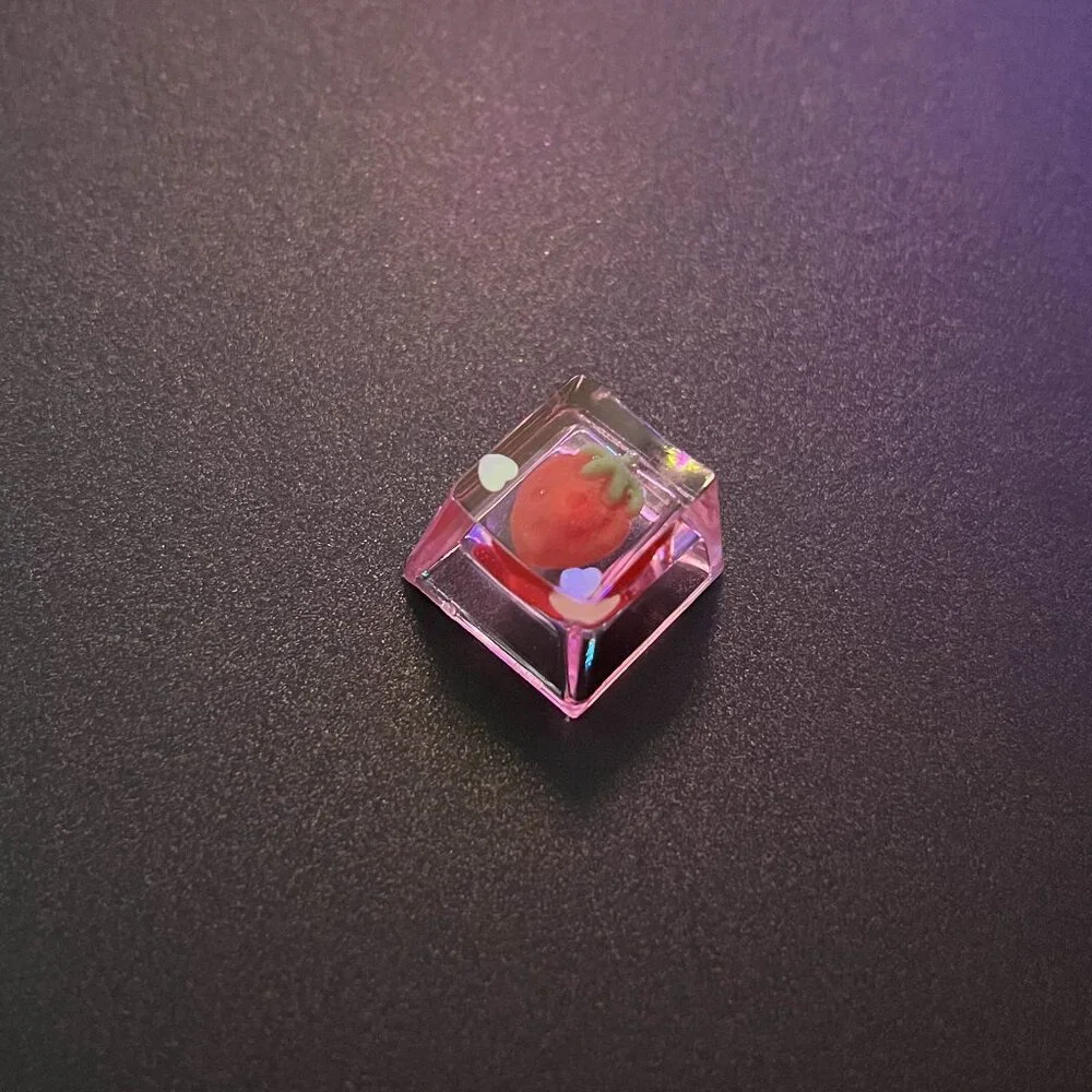 Pink Translucent Strawberry Keycap for OEM Mechanical Keyboard with Cross Axis